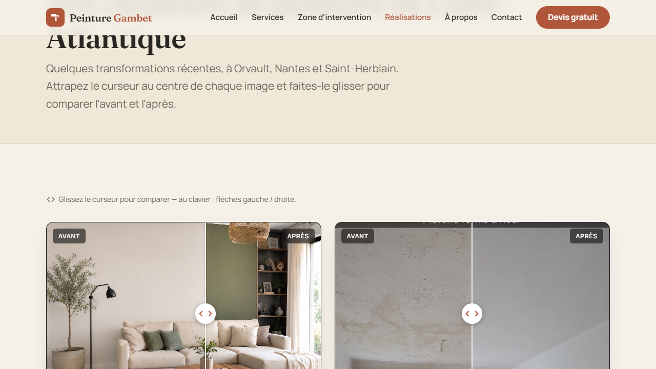 Section avant/après du site Peinture Gambet